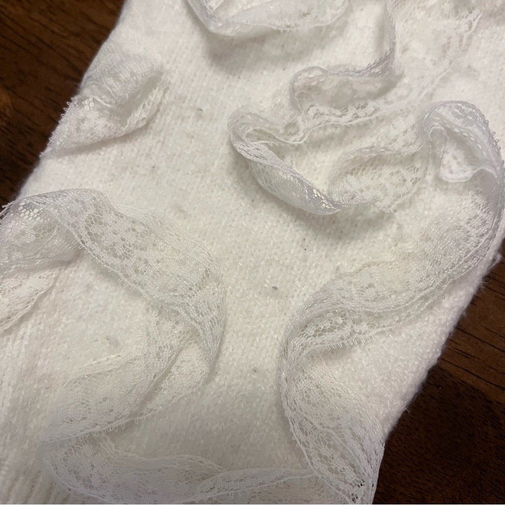 Zara Raised Effect Sweater with Ribbon Detail White Large Coquette Feminine - Picture 13 of 14